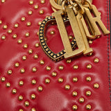 Dior Red Leather Mini Studded Supple Lady Dior Tote