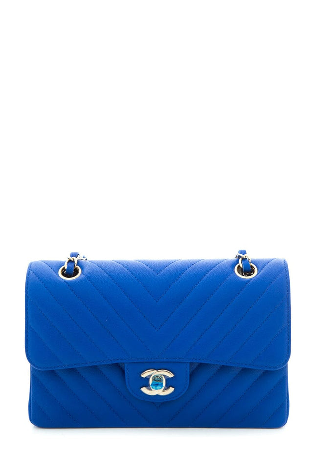 Chanel Electric Blue Matte Caviar Chevron Small Flap CGHW Handbag
