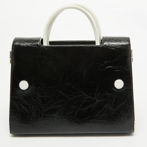 Dior Black/white Crinkled Patent Leather Medium Diorever Top Handle Bag