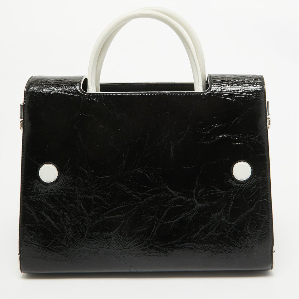 Dior Black/white Crinkled Patent Leather Medium Diorever Top Handle Bag