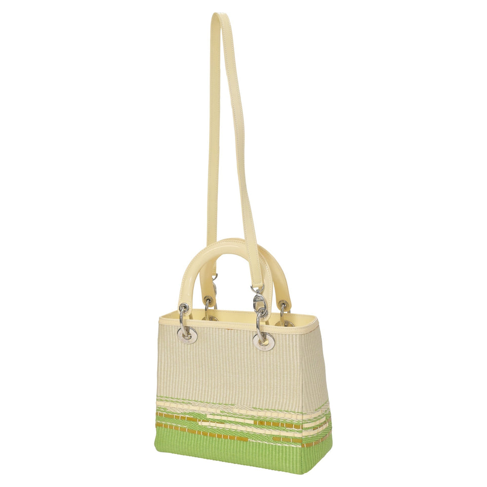 Dior Raffia Medium Lady Dior in Green Leather