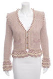 Chanel 2004 Fall Pink Shimmer Button Up Sweater SZ 38