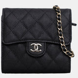 Black Caviar Leather Chain Clutch