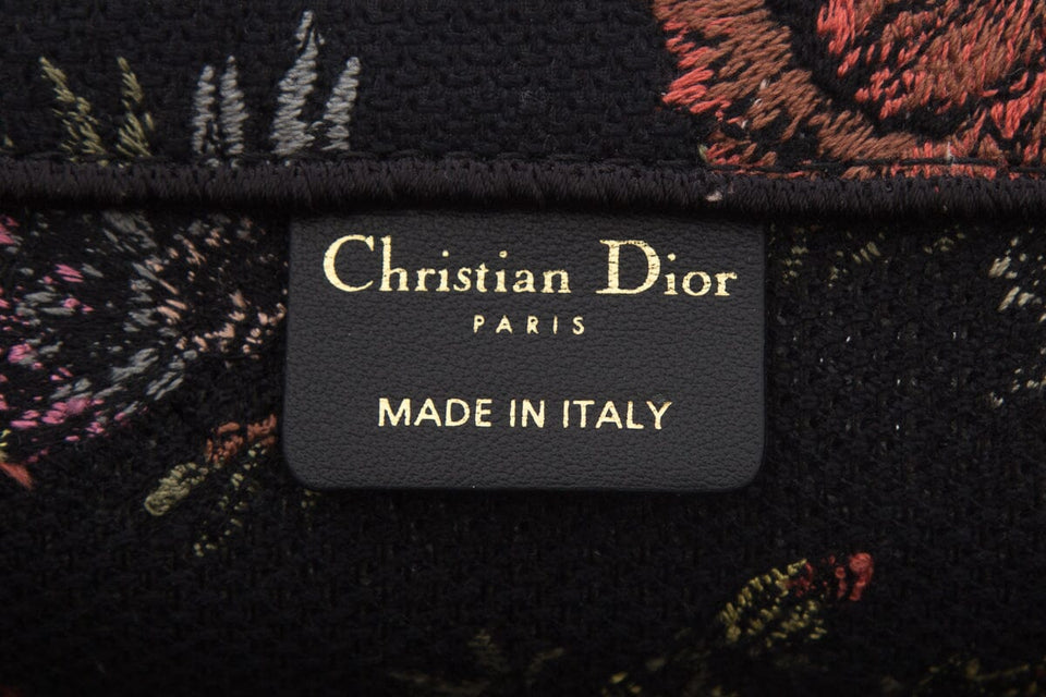 Dior Black Floral Embroidered Book Tote Handbag