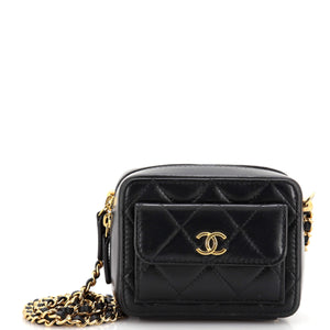 CHANEL Double Sided CC Card Holder on Chain Quilted Lambskin