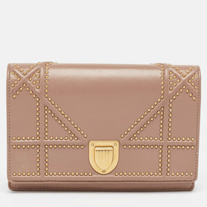 Pink Leather Studded Diorama Wallet on Chain
