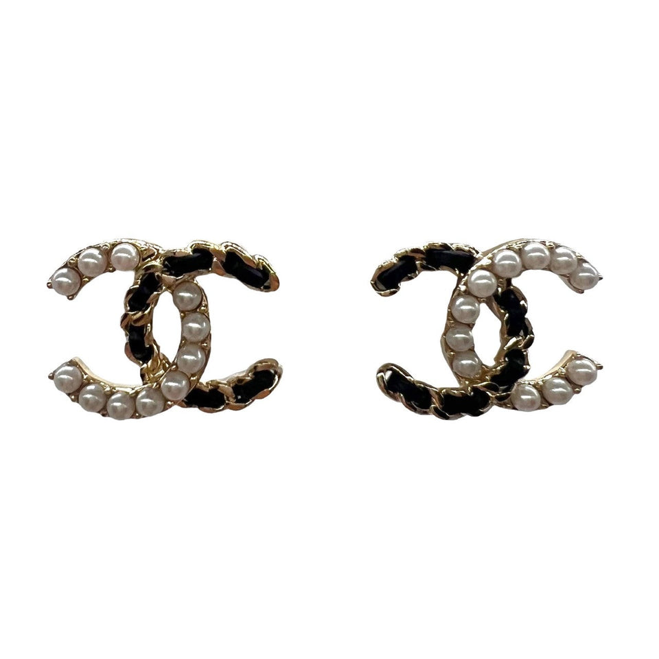 Chanel CC Interlocking Gold-tone & Pearl Earrings
