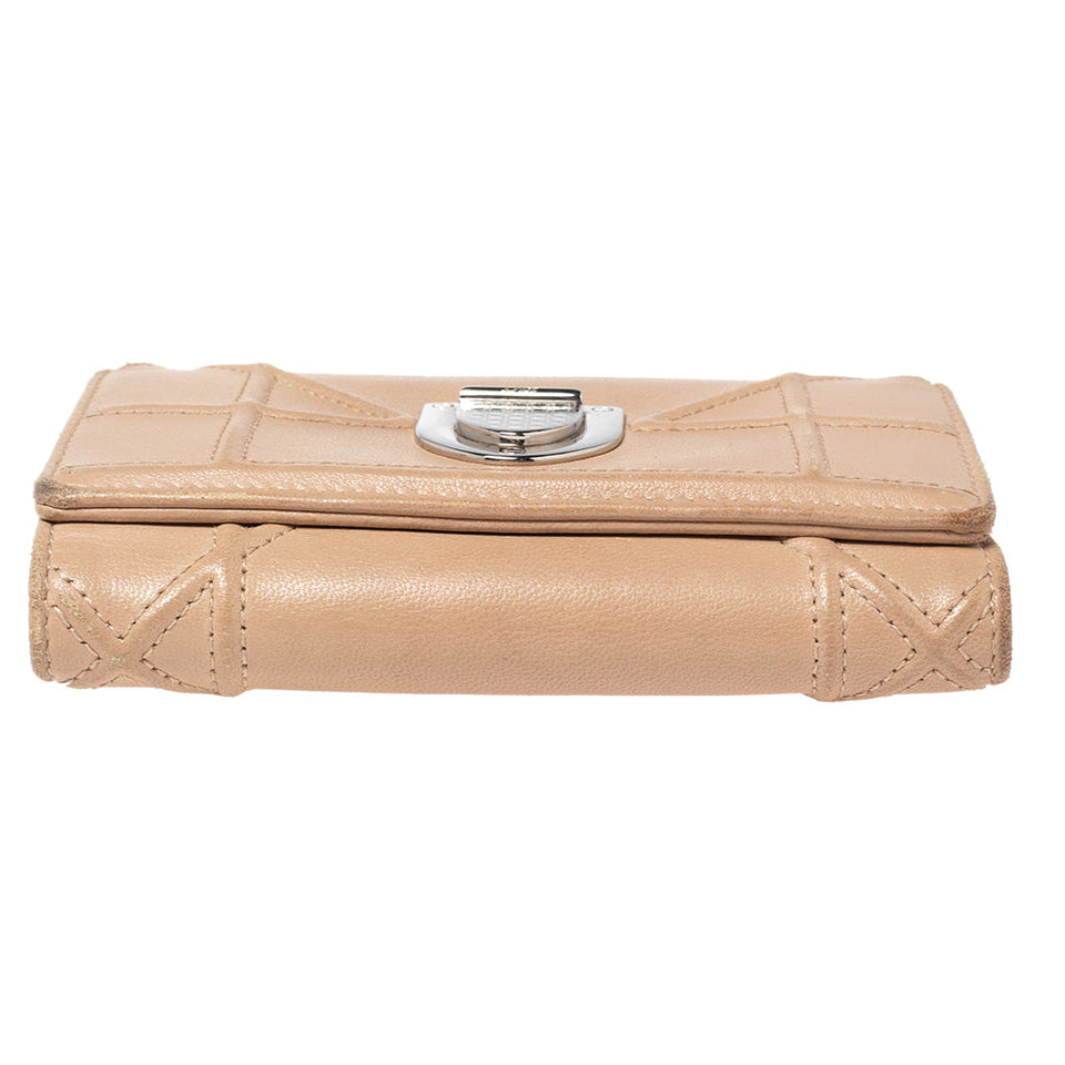 Dior Beige Leather Diorama Trifold Wallet..
