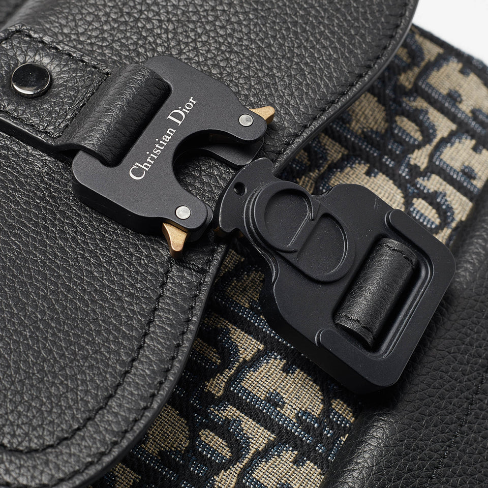 Dior Navy Blue Oblique Canvas And Leather Mini Saddle Backpack
