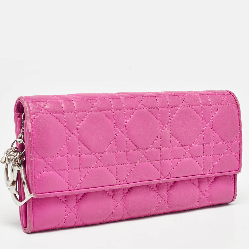 Dior Pink Cannage Leather Lady Dior Wallet On Chain..