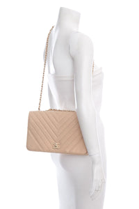 Chanel 2019/20 Metallic Caviar Chevron Quilted Flap Bag