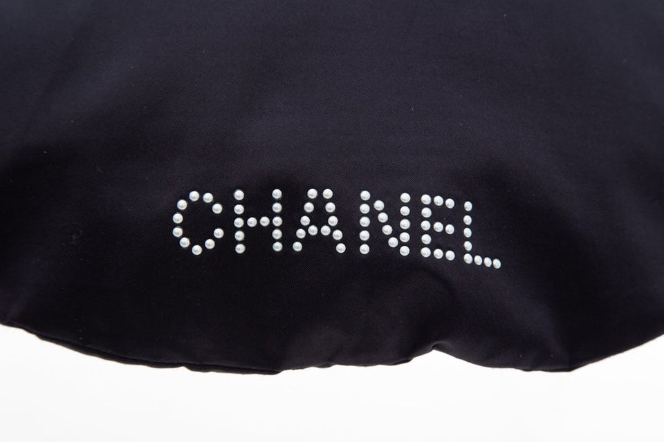 Chanel Black Satin & Pearl Stud Detail Handbag