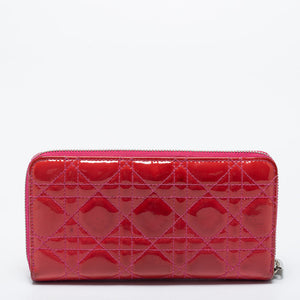 Dior Pink Patent Leather Lady Dior Zip Around Wallet
