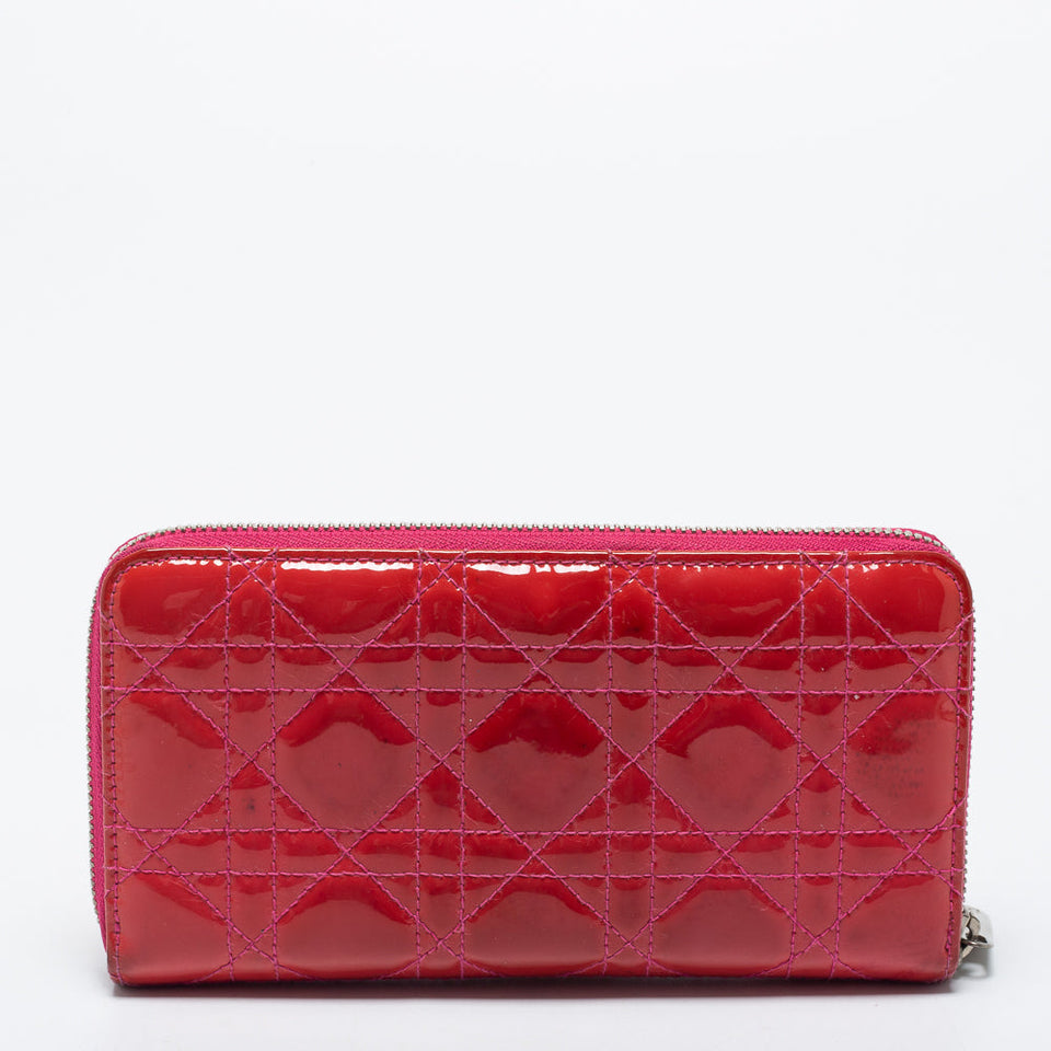 Dior Pink Patent Leather Lady Dior Zip Around Wallet