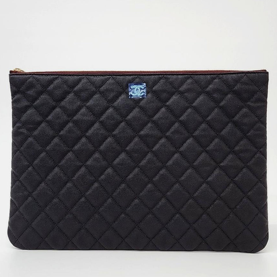 Black Caviar Leather Large Clutch Bag
