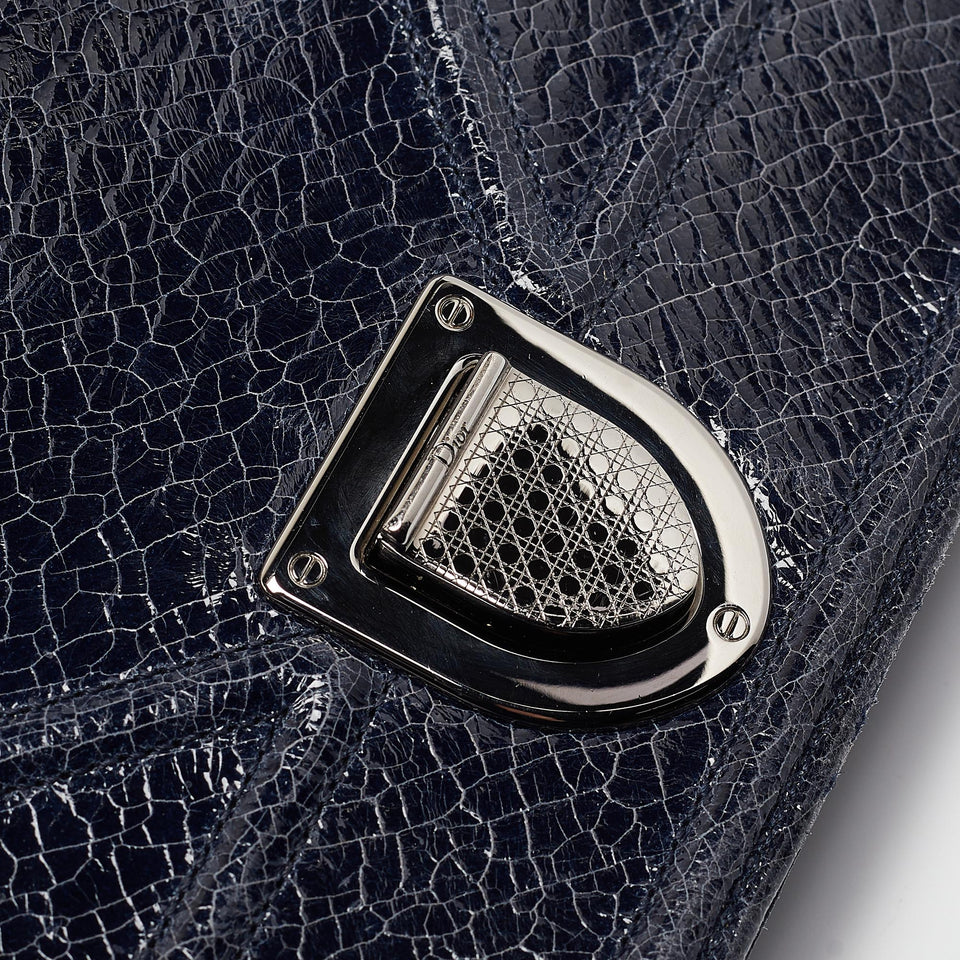 Dior Navy Blue Crinkled Patent Leather Medium Diorama Shoulder Bag