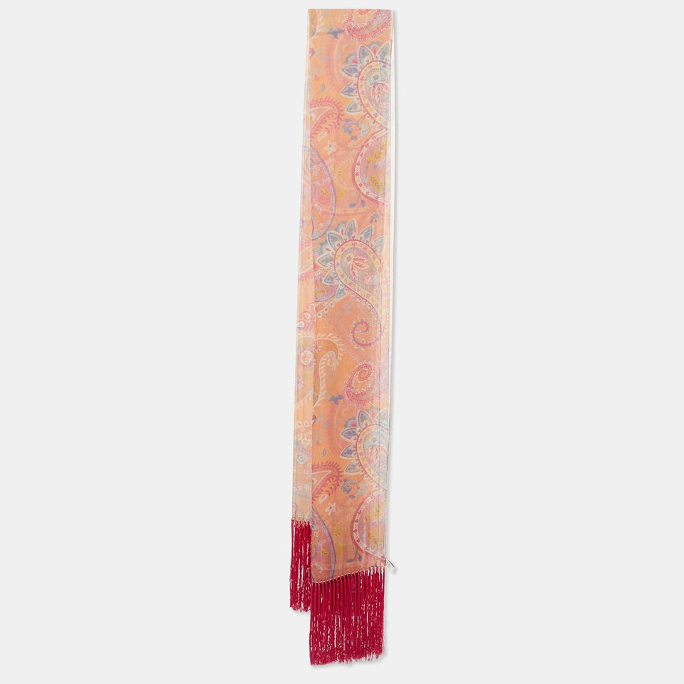 Dior Pink Paisley Print Silk Fringed Stole