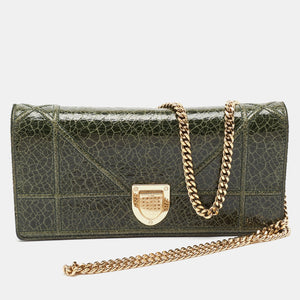 Green Crackled Patent Leather Diorama Wallet On Chain