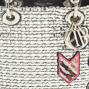 Dior Black/silver Tweed And Leather Small Diorissimo Patch Tote