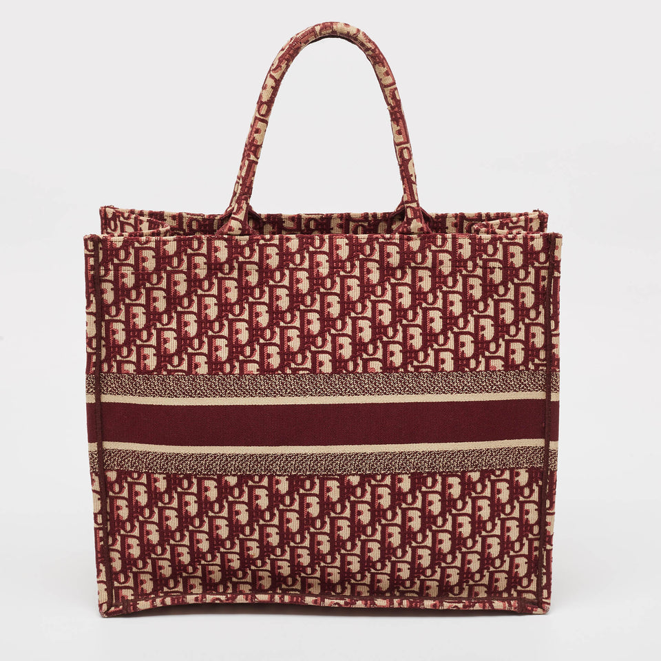 Dior Burgundy Oblique Embroidered Canvas Large Book Tote