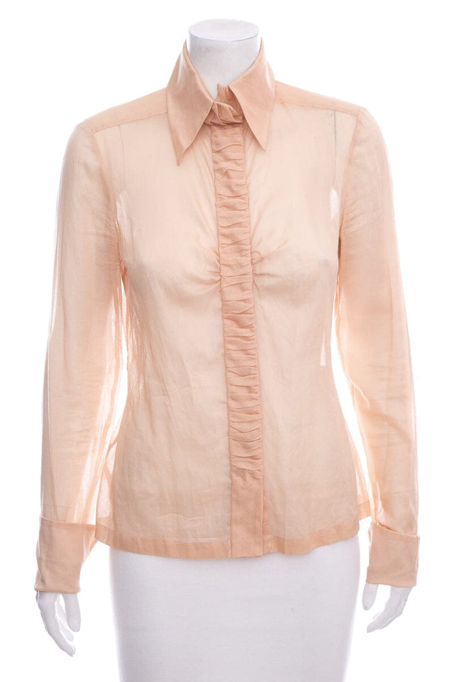 Chanel Nude Long Sleeve Button Up Blouse SZ 38