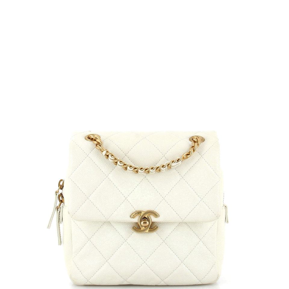 CHANEL Chain Melody Flap Backpack Quilted Caviar Small