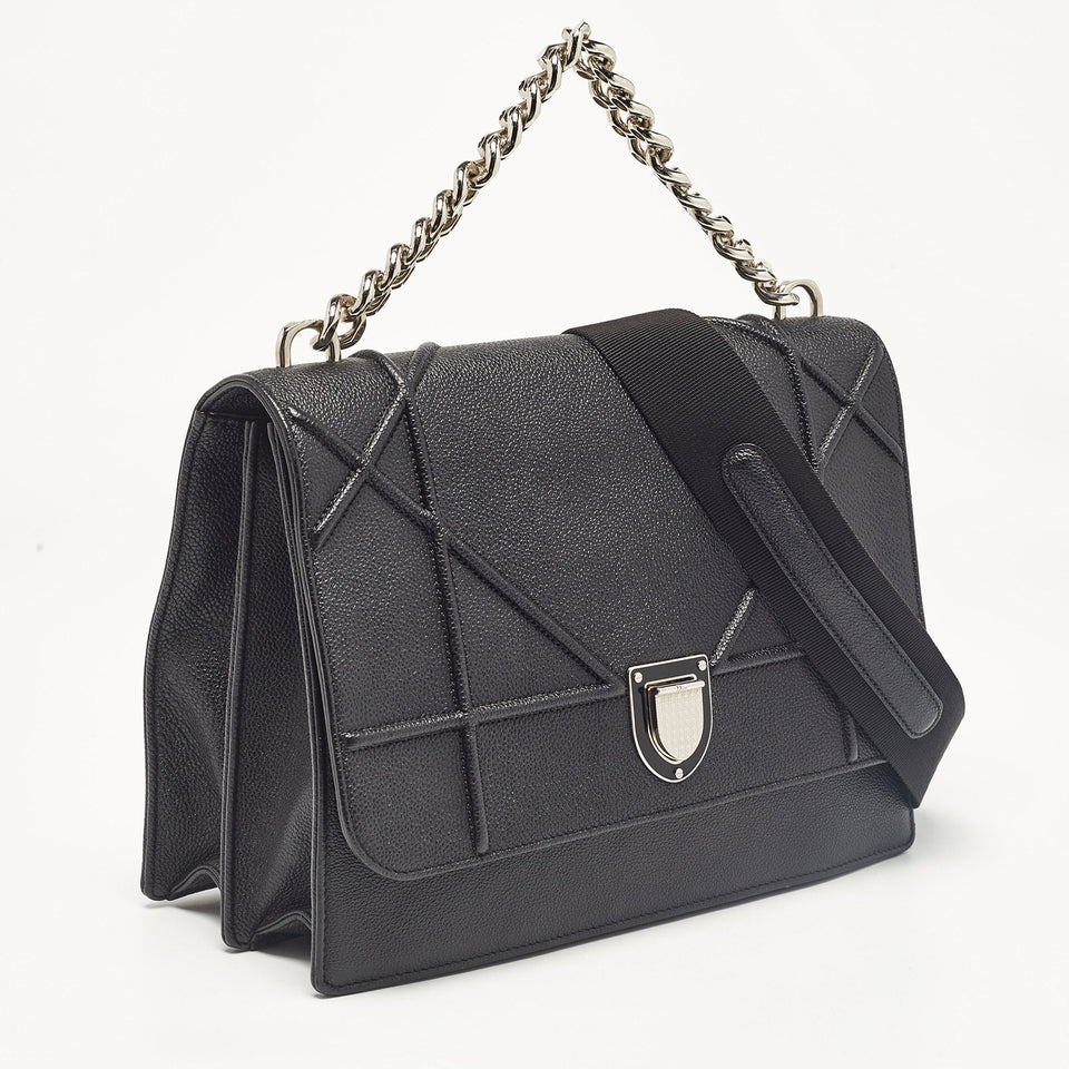 Dior Black Leather Diorama Chain Link Top Handle Bag..