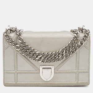 Grey Shimmering Leather Mini Diorama Crossbody Bag