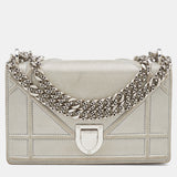 Grey Shimmering Leather Mini Diorama Crossbody Bag