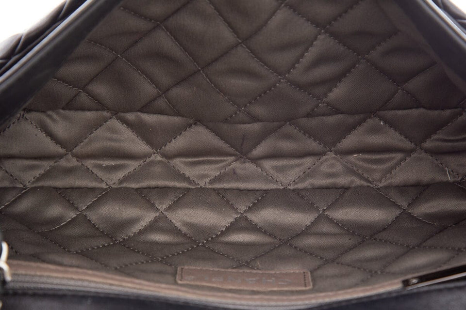Chanel 2008 Black Lambskin Pleated Leather Single Flap Handbag