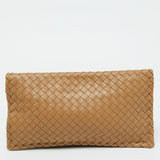 Bottega Veneta Beige Intrecciato Leather Twist Lock Flap Clutch