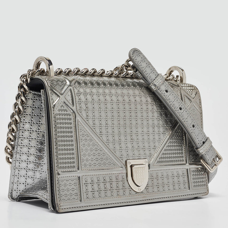 Dior Silver Patent Leather Small Diorama Shoulder Bag