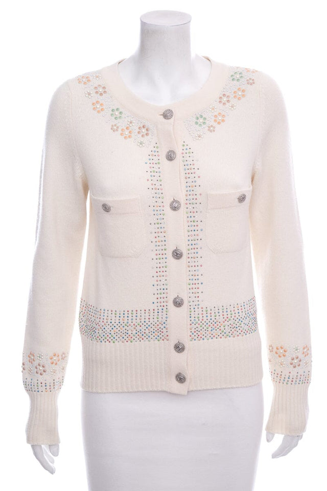 Chanel Cream Button Up Sweater SZ 34