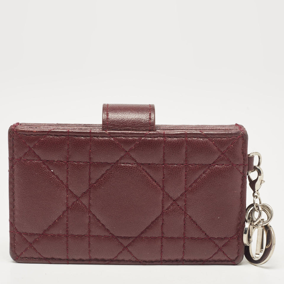 Dior Burgundy Cannage Leather Lady Dior 5 Gusset Card Case