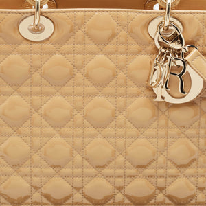 Dior Beige Cannage Patent Leather Large Lady Dior Tote
