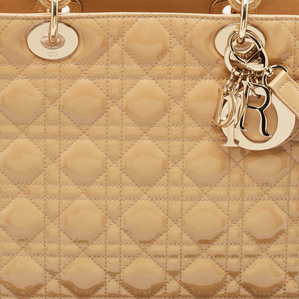 Dior Beige Cannage Patent Leather Large Lady Dior Tote