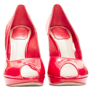 Christian Dior neon patent leather peep toe platform pumps