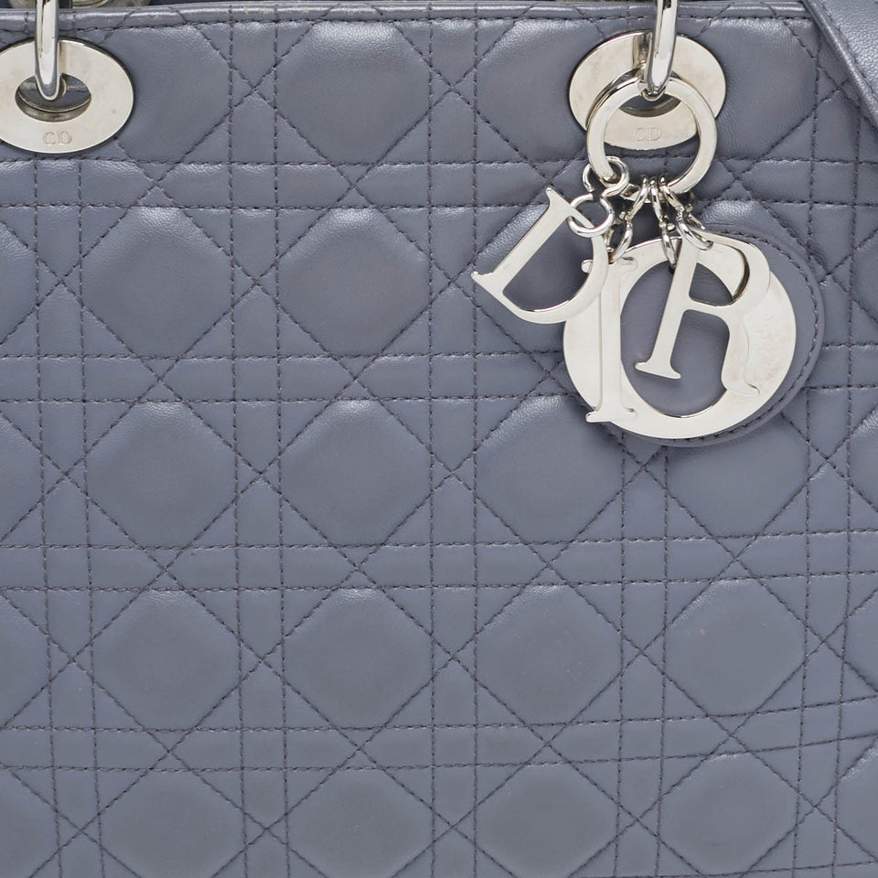 Dior Grey Cannage Leather Large Lady Dior Tote