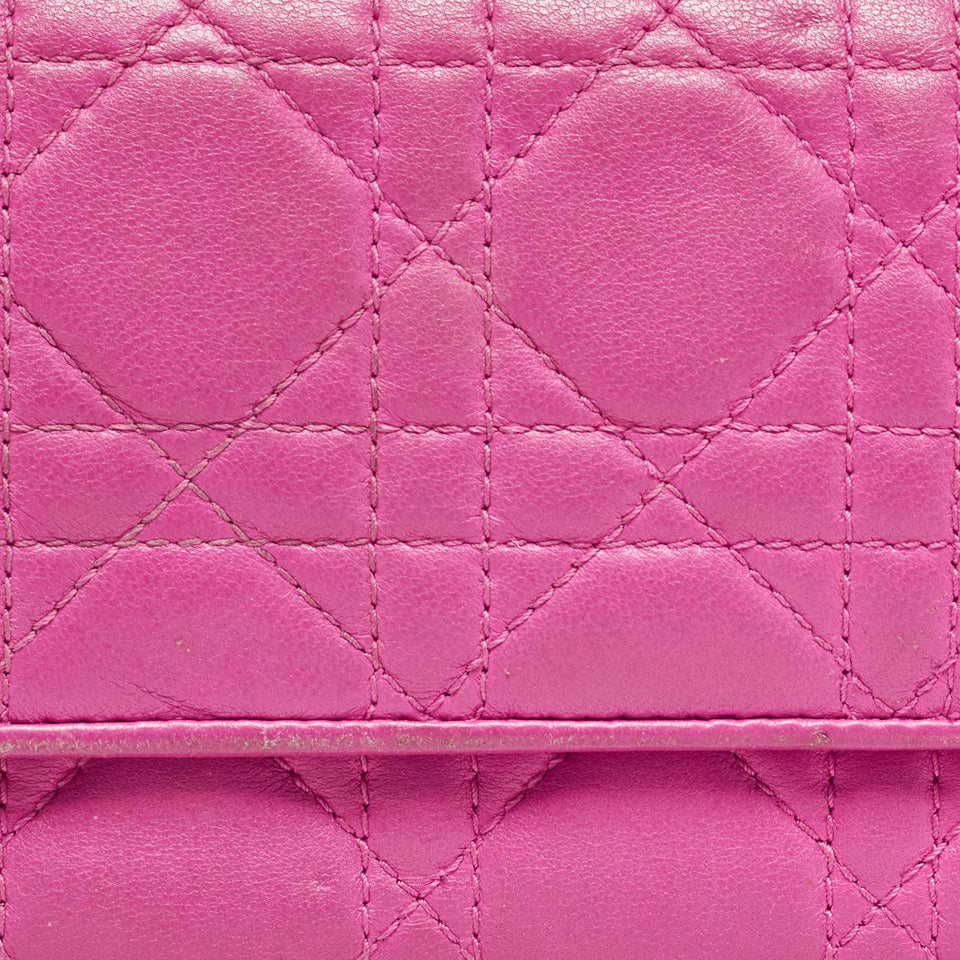 Dior Pink Cannage Leather Lady Dior Wallet On Chain..