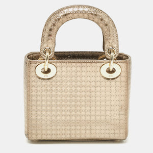 Dior Gold Microcannage Patent Leather Mini Lady Dior Tote