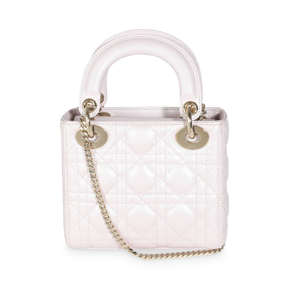 Christian Dior Lotus Pearlescent Cannage Lambskin Mini Lady Dior