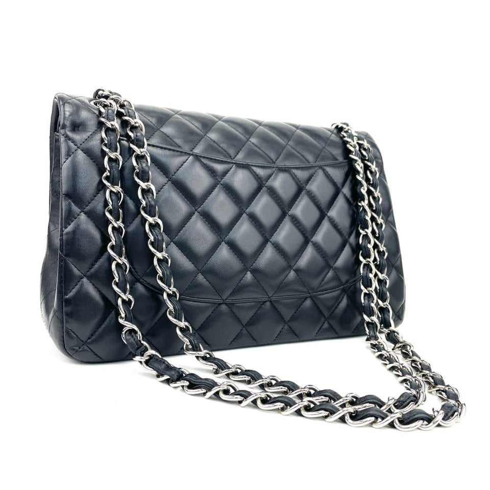 CHANEL Classic Jumbo Double Flap Lambskin Bag w/Silver
