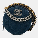 Blue Denim 19 Round Clutch with Chain
