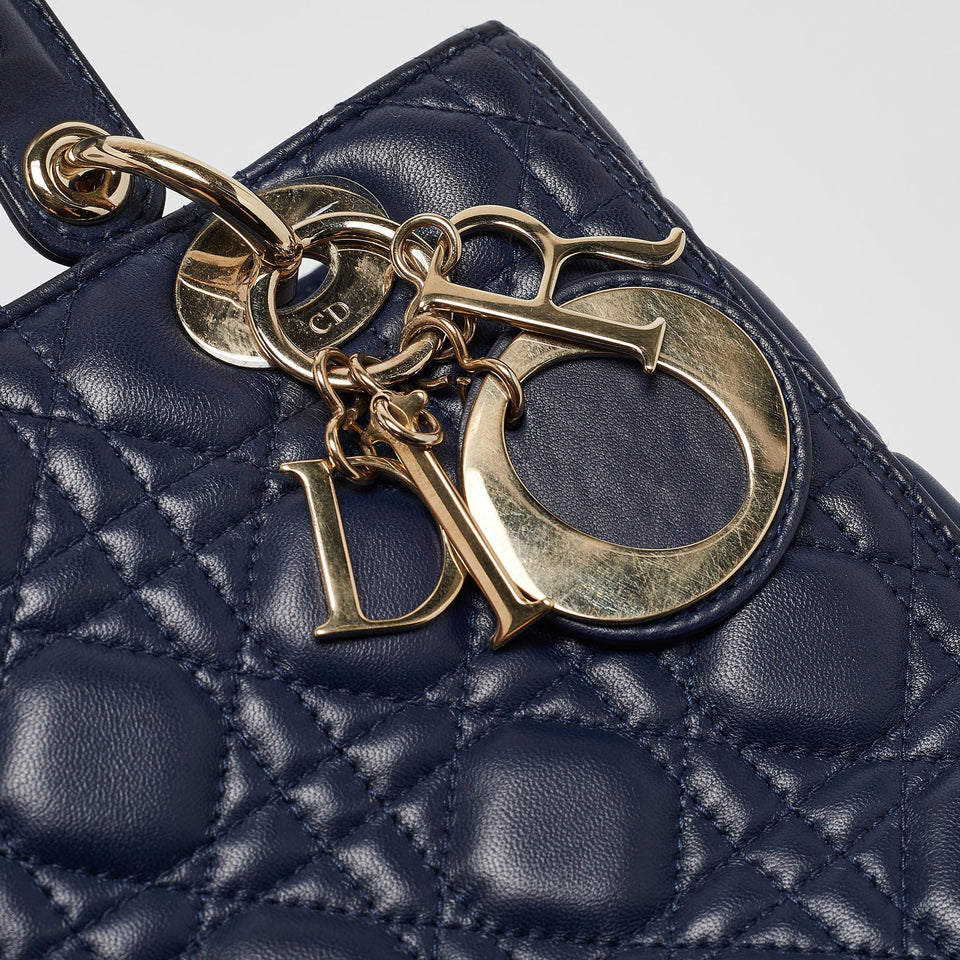 Dior Navy Blue Cannage Leather Medium Lady Dior Tote