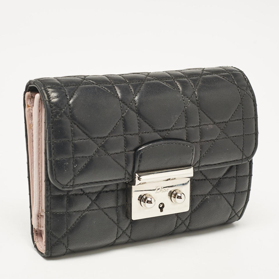 Dior Black Cannage Leather Miss Dior Compact Wallet