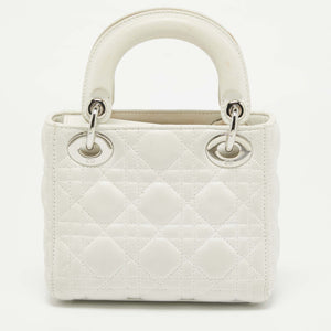 Dior White Cannage Leather Mini Lady Dior Tote