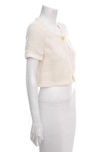 Chanel Cream Woven Short Sleeve Blouse SZ 36 NWT