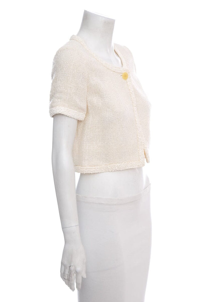 Chanel Cream Woven Short Sleeve Blouse SZ 36 NWT