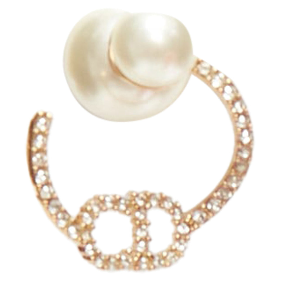 Dior Tribales Gold Metal Crystal Pave CD Orbital Faux Pearl Pin Earrings