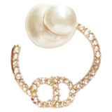 Dior Tribales Gold Metal Crystal Pave CD Orbital Faux Pearl Pin Earrings